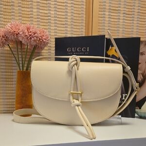 Vince Camuto Ivory Leather Knot Accent Crossbody Bag